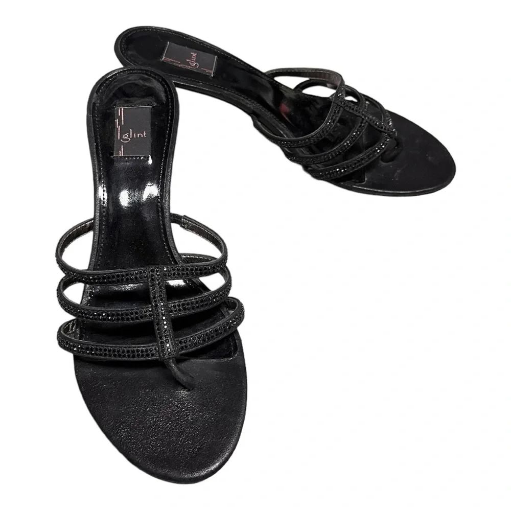Glint Womens black heel slides with crystals size 7